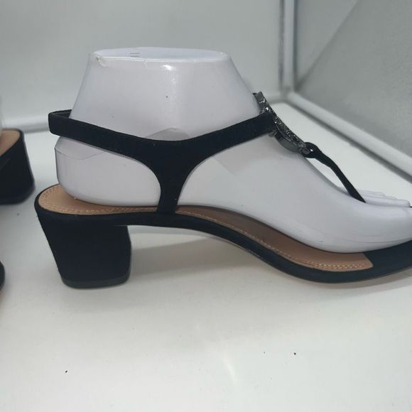 Tory Burch Suede T Strap Rhinestone Logo Sandals - Picture 4 of 15